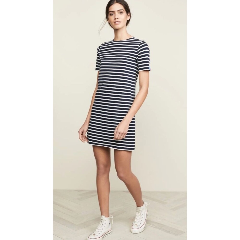 Kule Womens Navy Cream Striped T-Shirt Dress Short Sleeve 100% Cotton Size XS